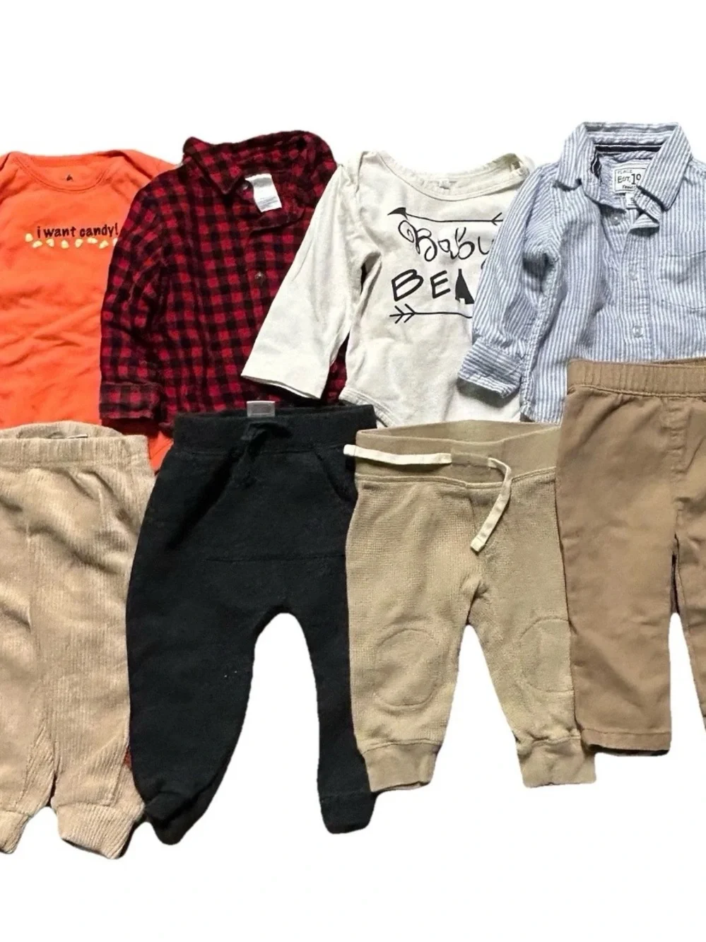 Baby Boy Fall Halloween Plaid Button Down Sweatpants Khakis Size 6-9 Months